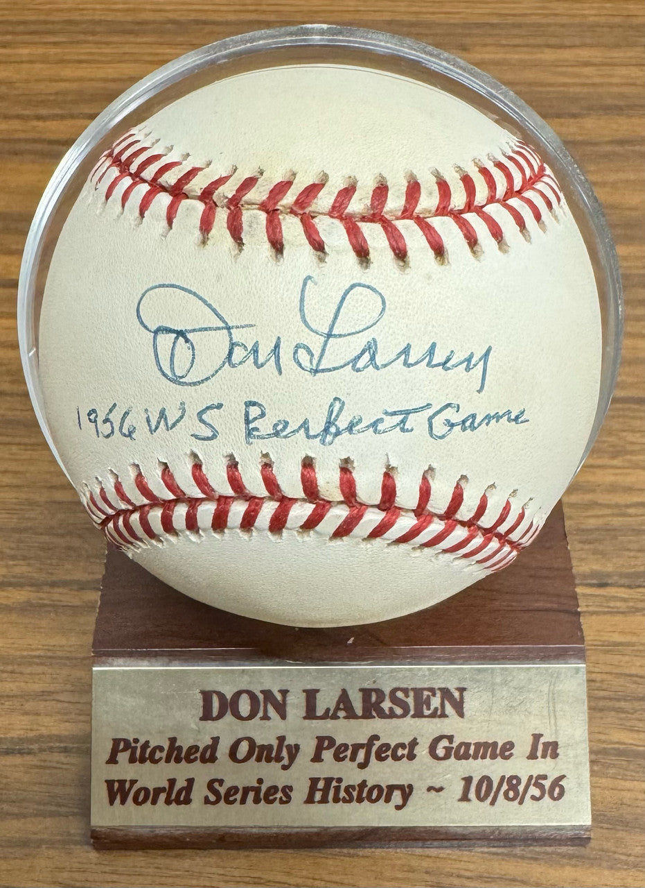 Don Larsen Signed Autographed Rawlings OAL Baseball Perfect Game Inscription JSA