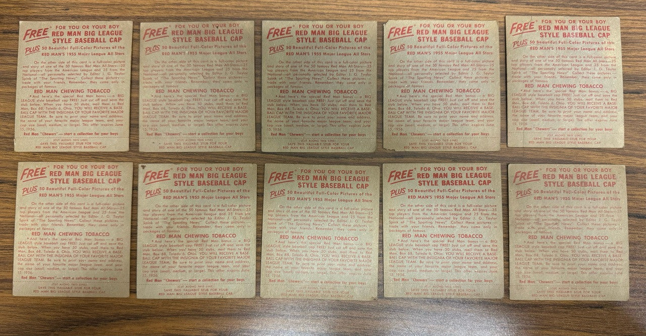 1955 Red Man Baseball Near Complete Set (47/50) w/ Tabs Low Grade