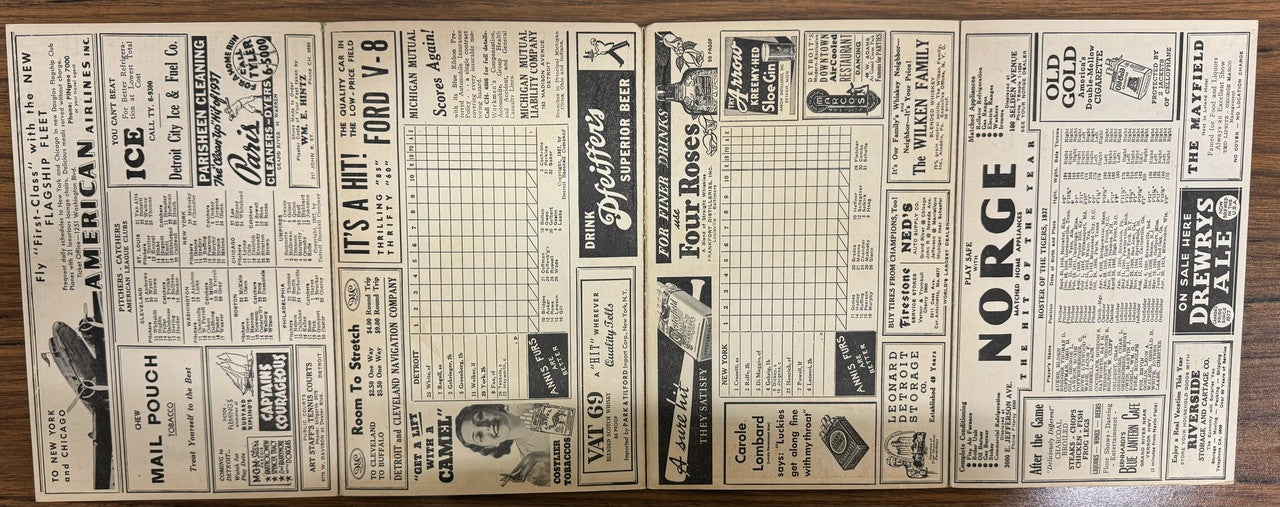 1937 Detroit Tigers vs New York Yankees Score Card DiMaggio Gehrig