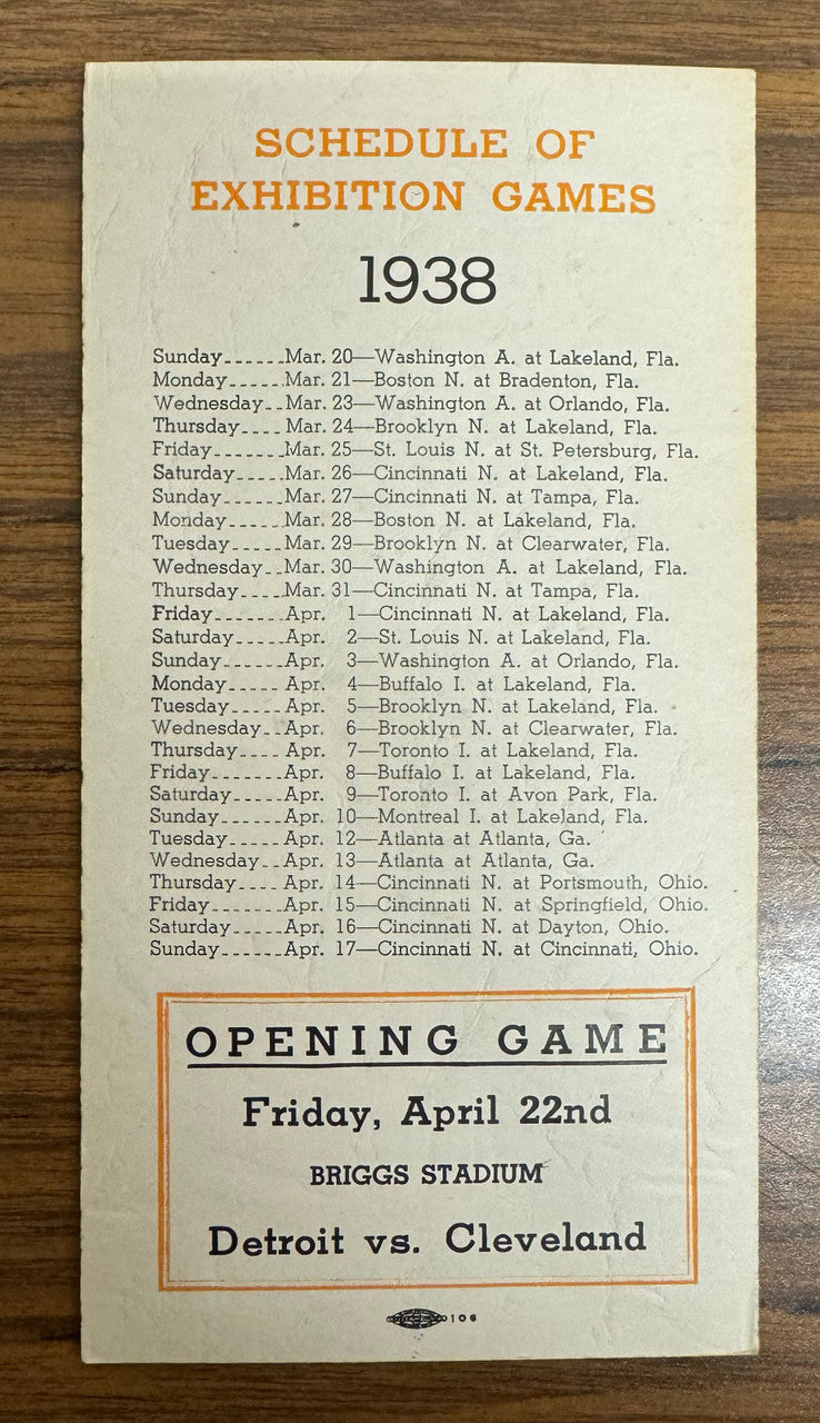 1938 Detroit Tigers Spring Training Camp Player Roster