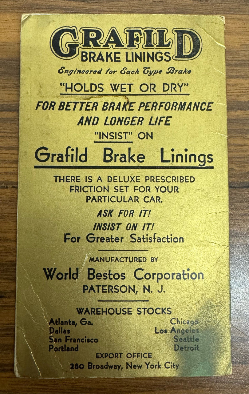 1935 National & American Leagues Baseball Schedules Grafild Brake Linings
