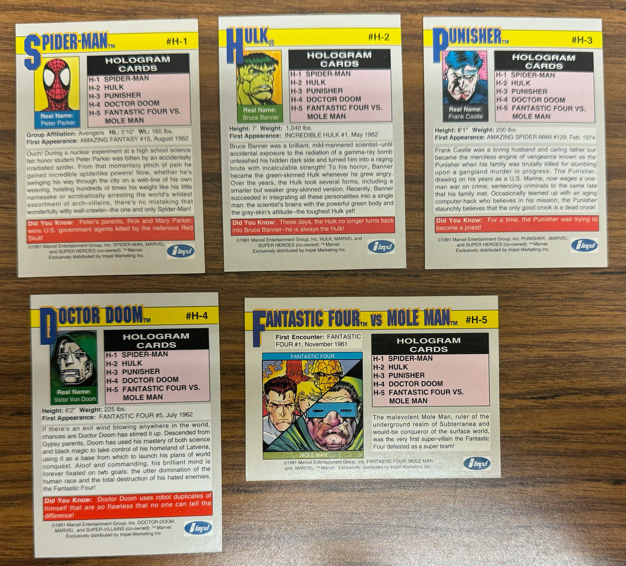 1991 Impel Marvel Universe Series 2 Hologram Complete Set (5)