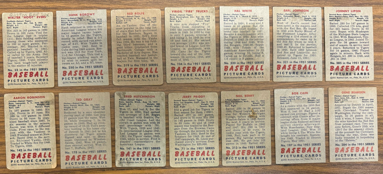 1951 Bowman Detroit Tigers Team Set (21) Kell Low Grade
