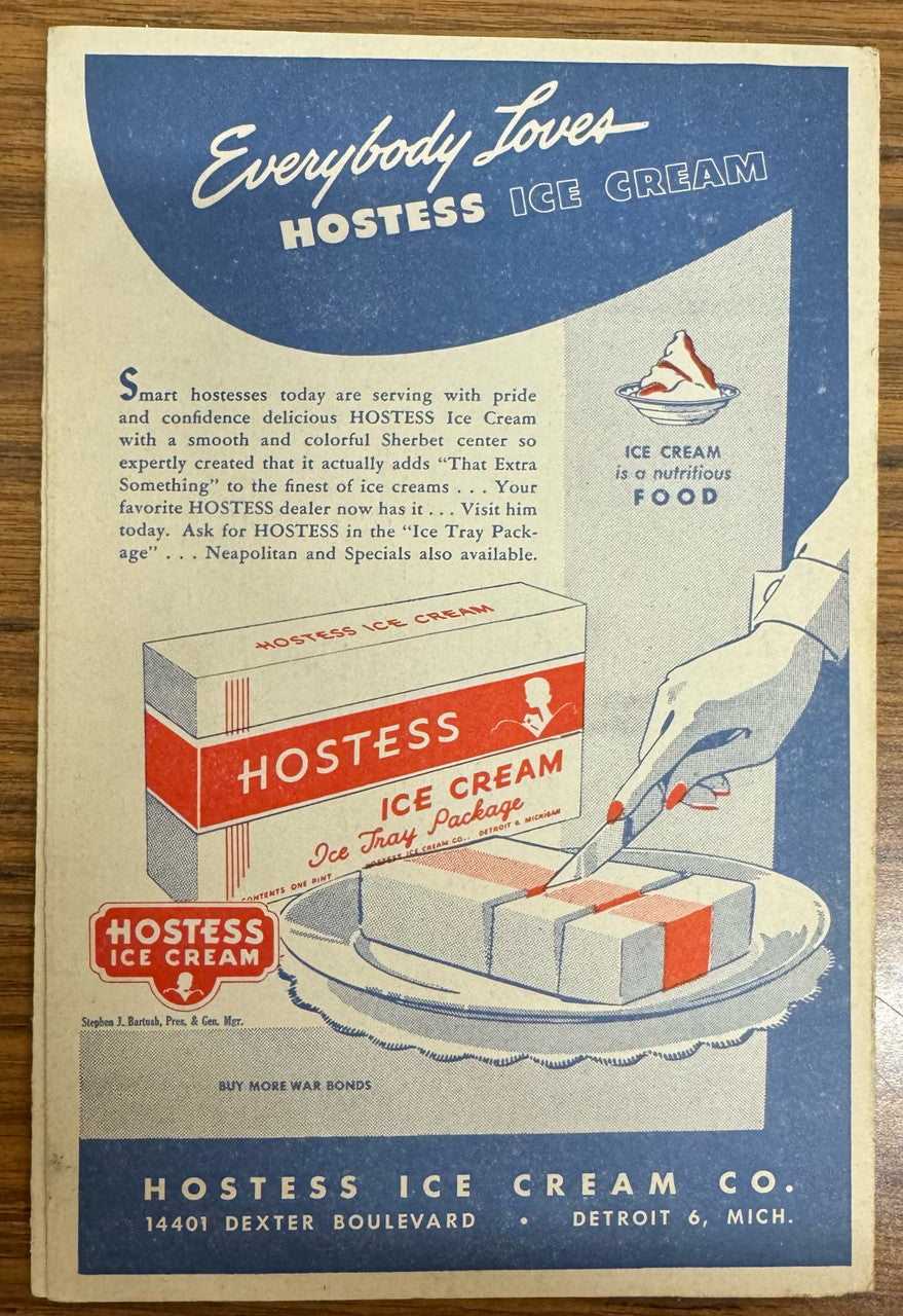 1945 Detroit Tigers vs Cleveland Indians Official Score Card