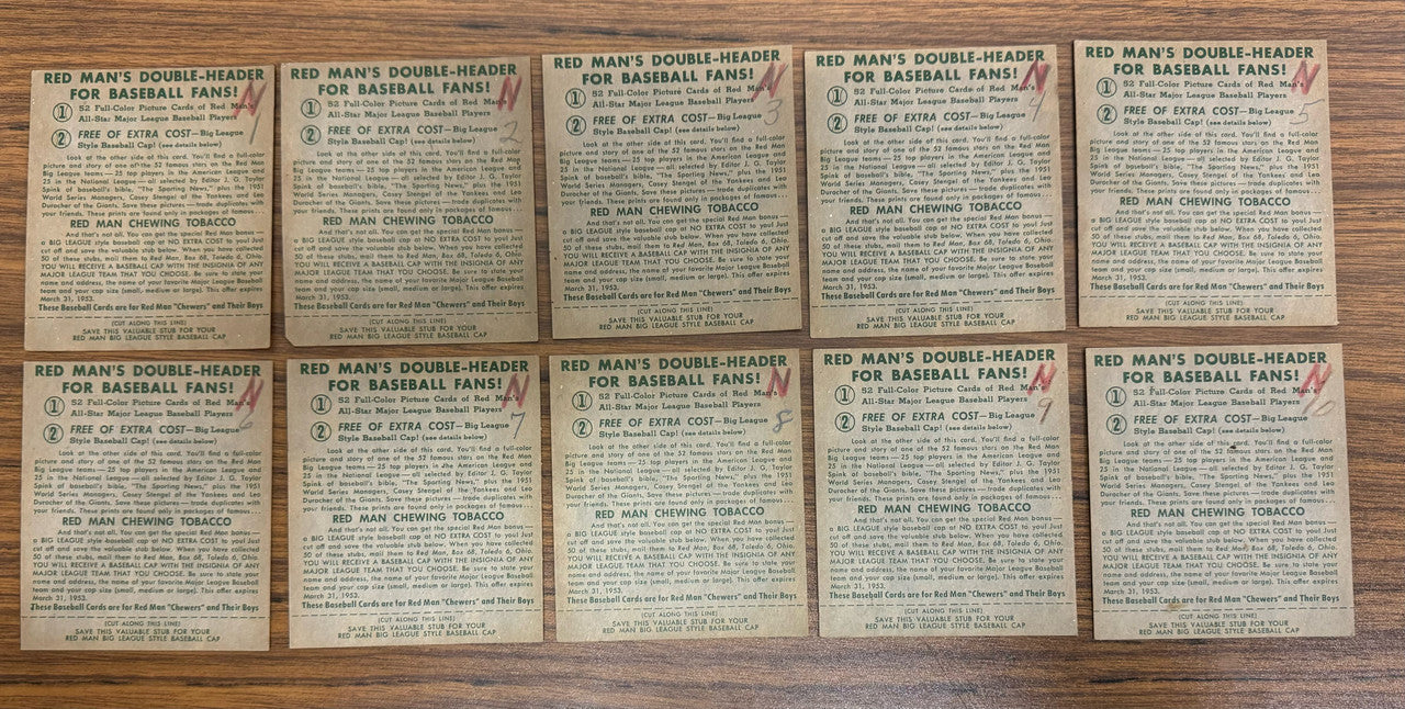 1952 Red Man Tobacco Baseball Complete Set (52) w/ Tabs Low Grade