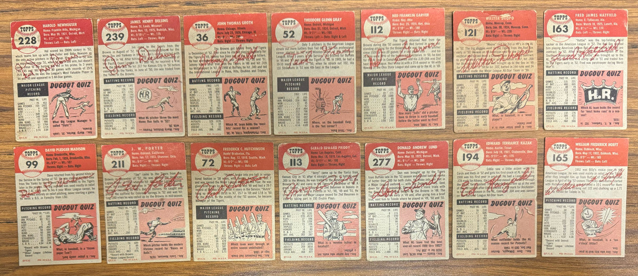 1953 Topps Detroit Tigers Team Set (14) G-VG Overall