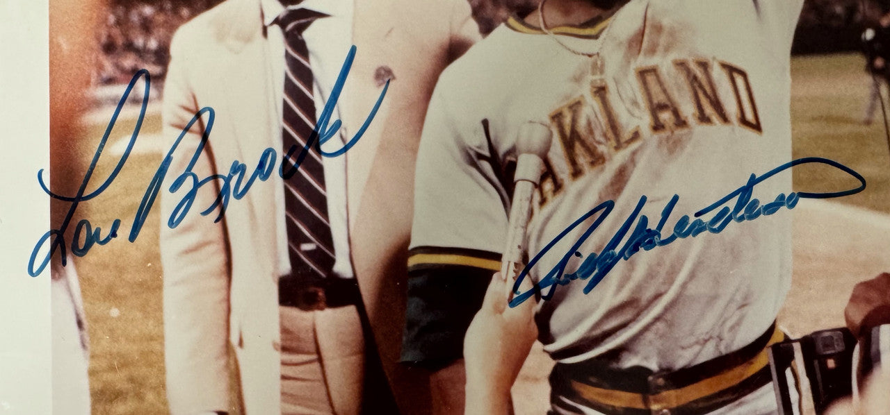 Rickey Henderson Lou Brock Signed Autographed 8x10 Photo JSA