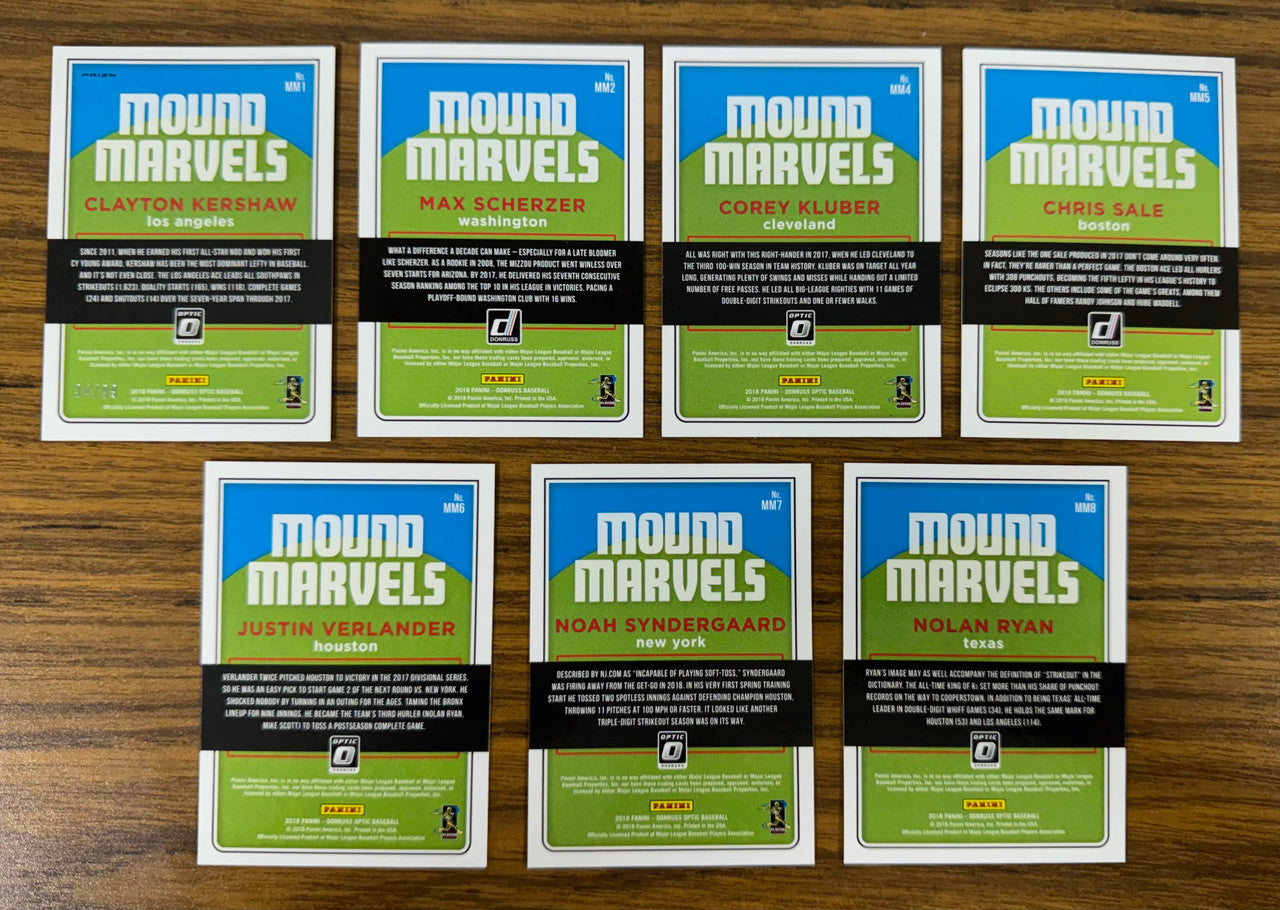 2018 Donruss Optic Baseball Mound Marvels Complete Set (8) w/ Variations Ohtani