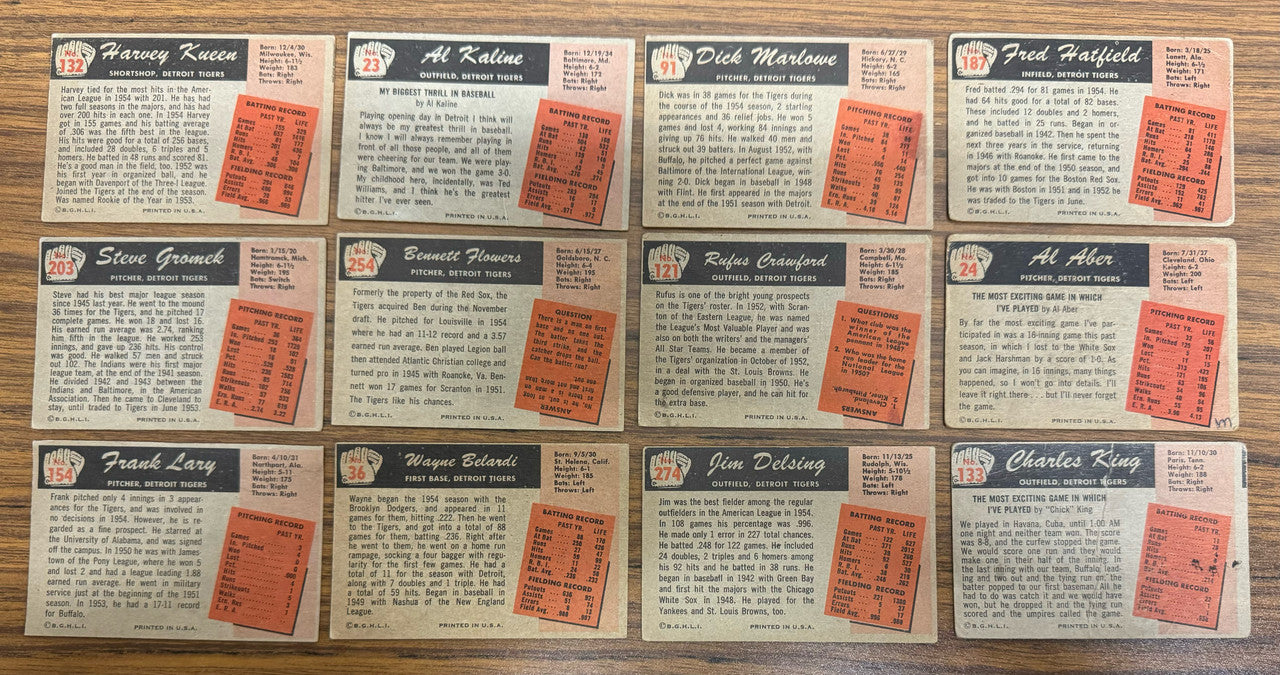 1955 Bowman Detroit Tigers Team Set (17) Kaline Low Grade