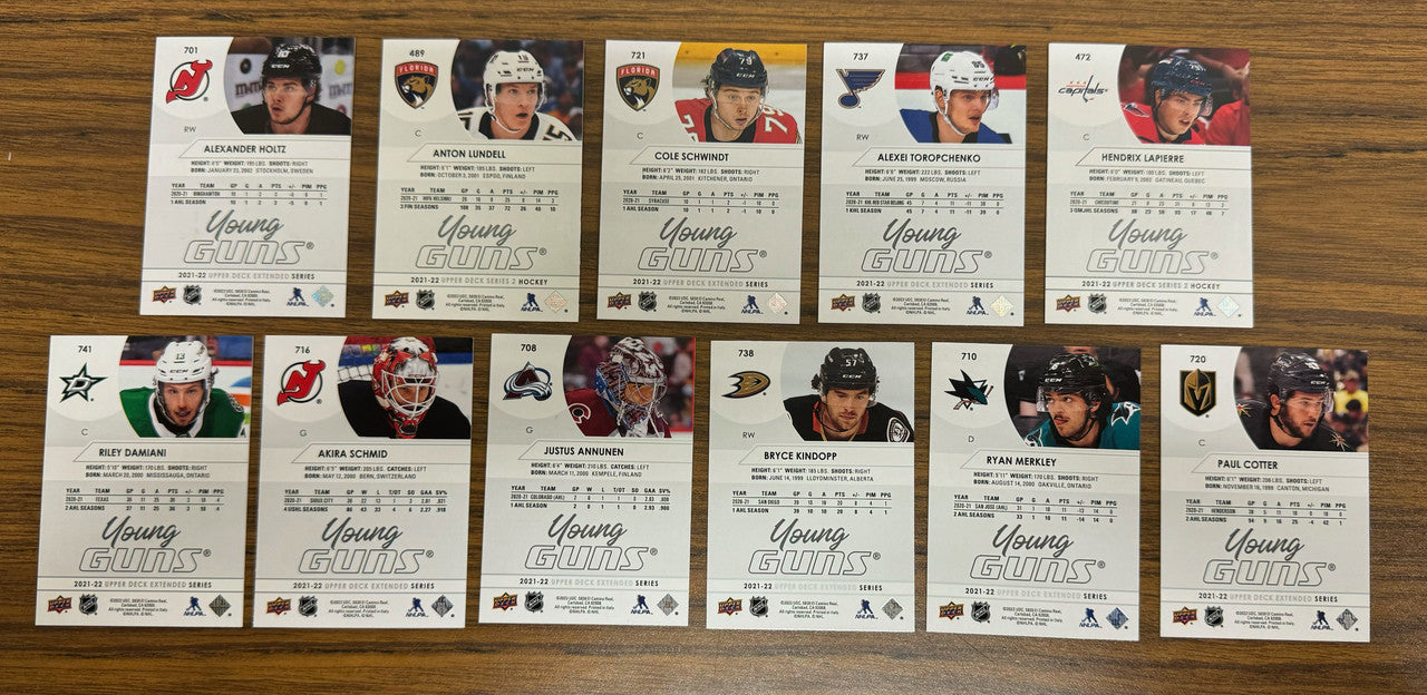 2021-22 Upper Deck Young Guns Lot of 34 Holtz Lundell