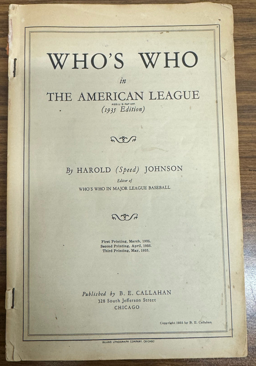 1935 Who's Who Baseball Book Souvenir Edition Poor