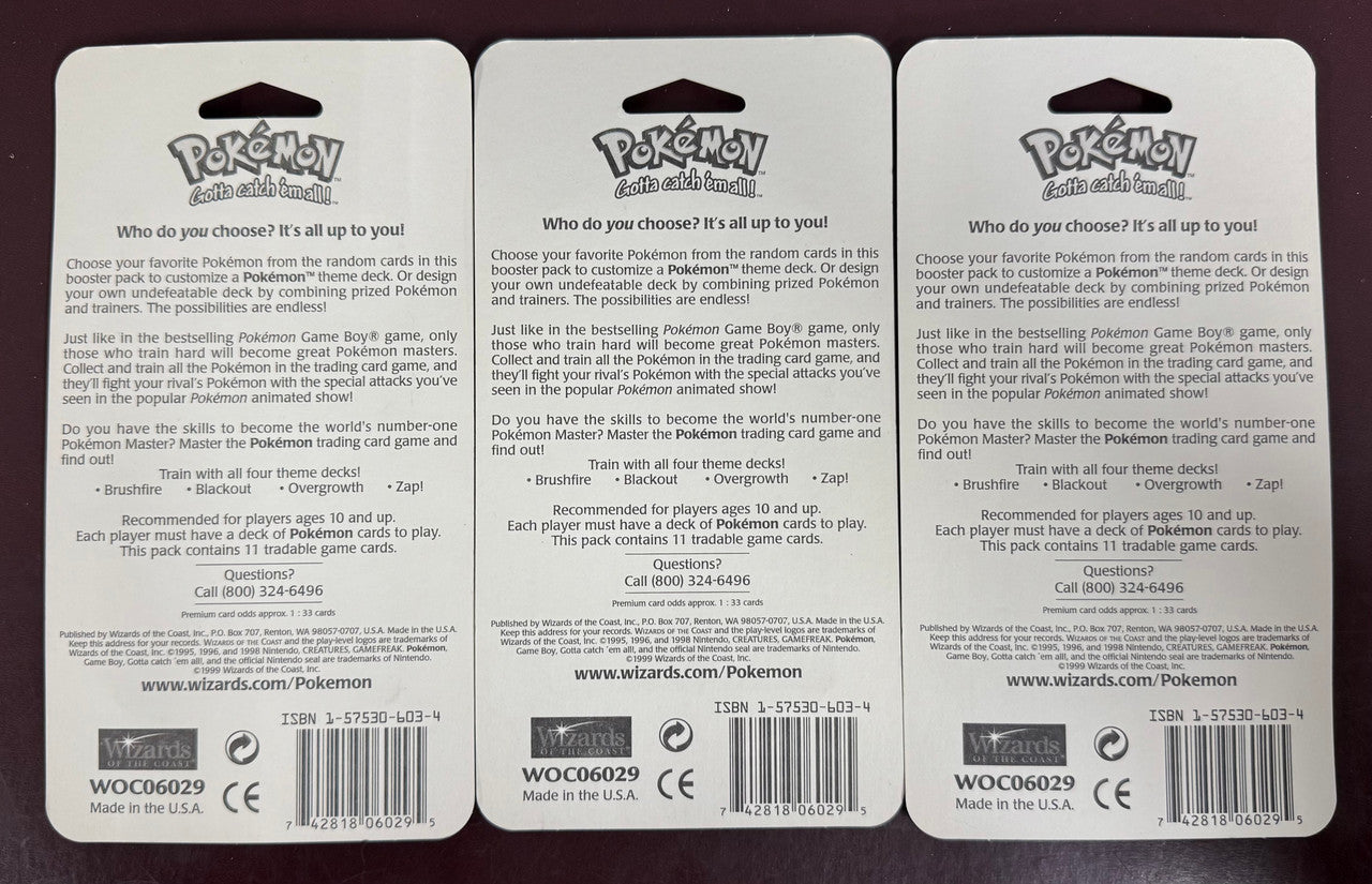 1999 Pokemon Base Set Blister Pack Blastoise Venusaur Charizard Art Set of 3