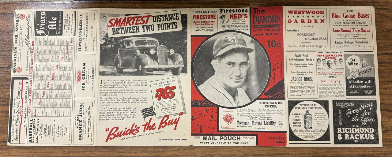 1936 Detroit Tigers vs New York Yankees Score Card Gehrig DiMaggio