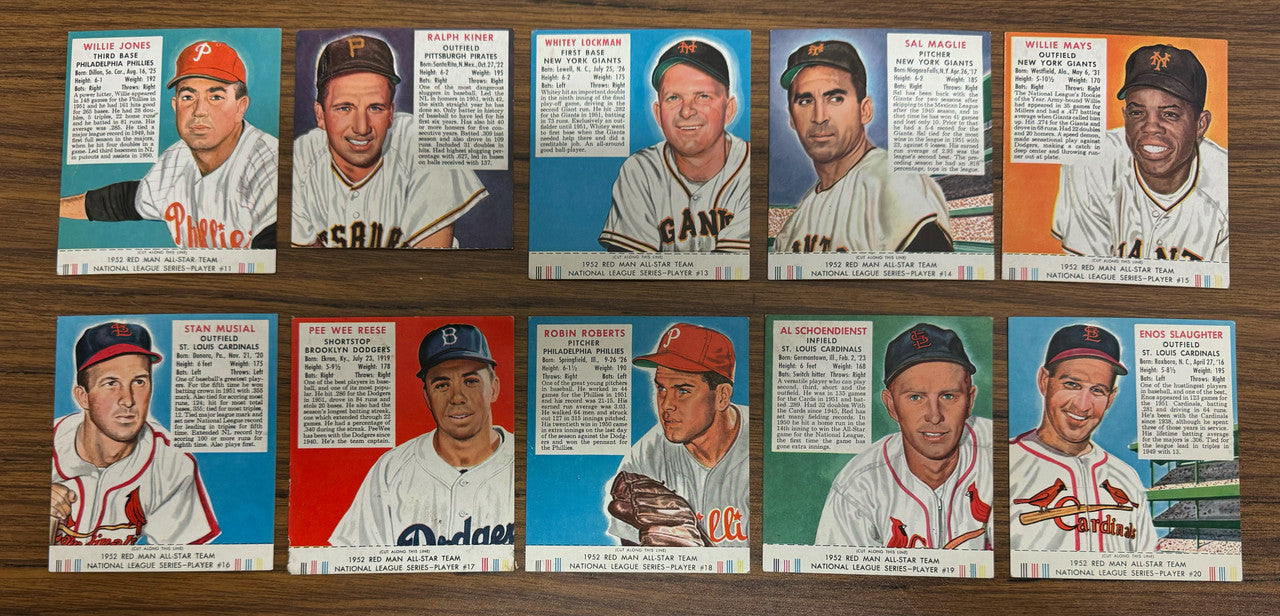 1952 Red Man Tobacco Baseball Complete Set (52) w/ Tabs Low Grade