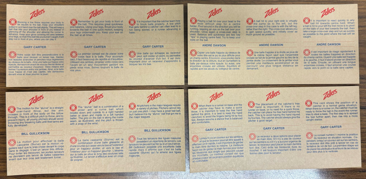 1982 Zellers Baseball Complete Panel Set - 20 Panels - 60 Cards