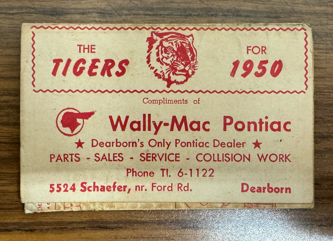 1950 Detroit Tigers Baseball Schedule Wally-Mac Pontiac