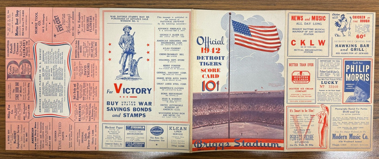 1942 Detroit Tigers vs Cleveland Indians Official Score Card