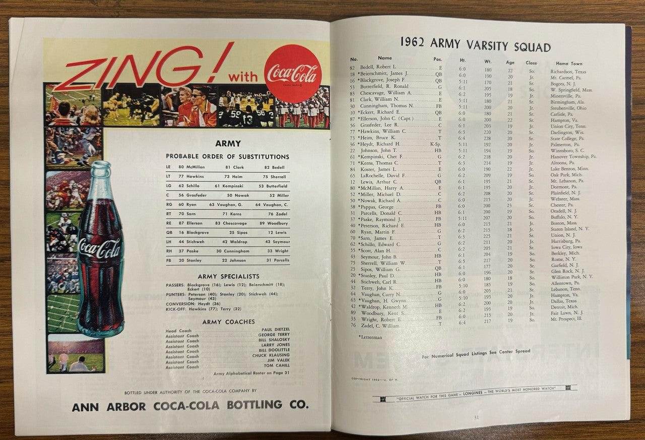 October 6 1962 Michigan vs Army Program