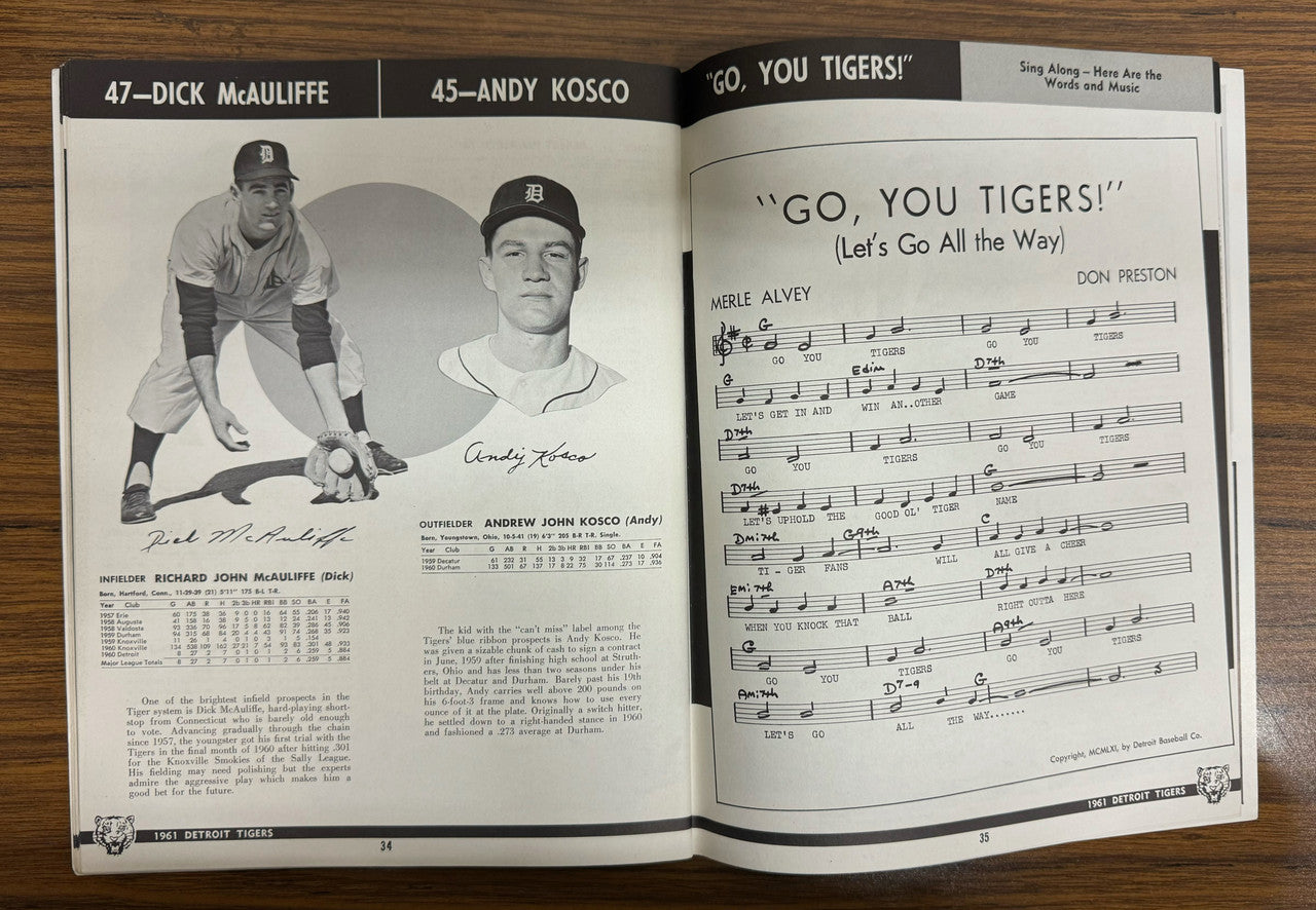 1961 Detroit Tigers Official Yearbook Al Kaline