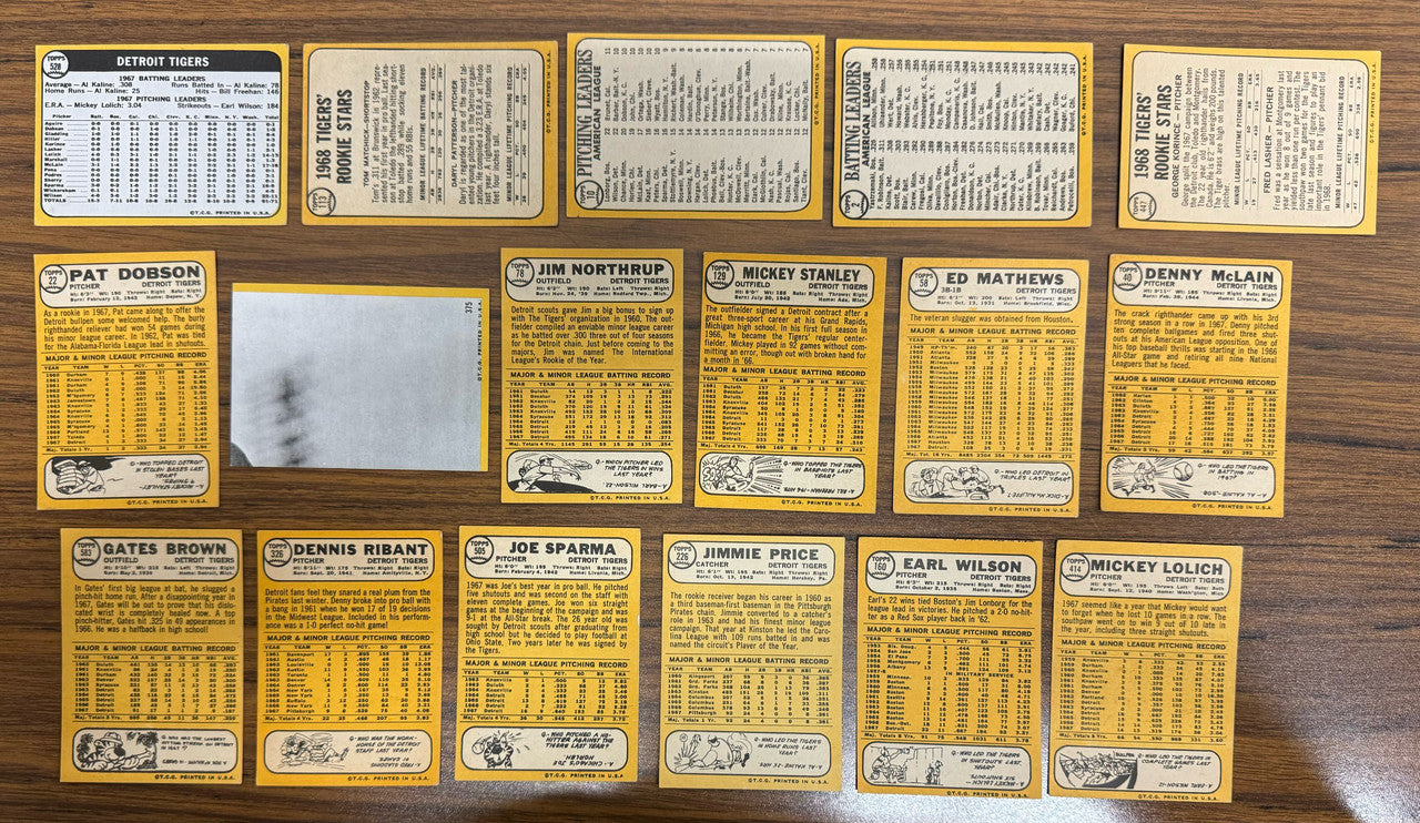 1968 Topps Detroit Tigers Master Team Set (38) w/ Game & 1969 WS VG-EX+