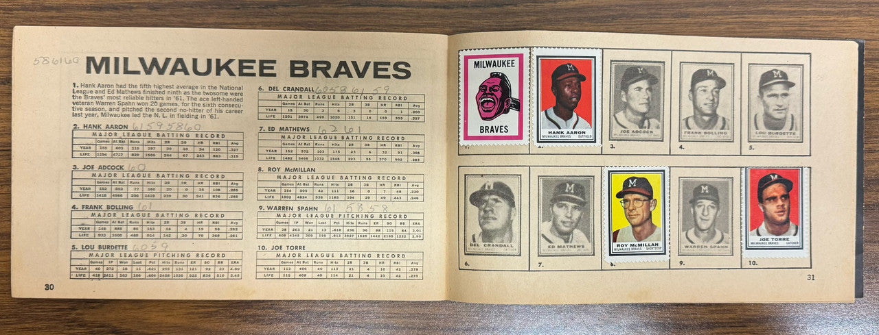 1962 Topps Baseball Stamp Album w/ 45 Stamps Mays Aaron Musial