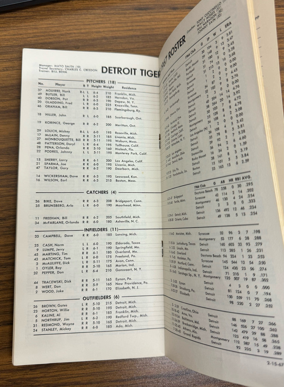 1967 Detroit Tigers Press Radio TV Media Guide