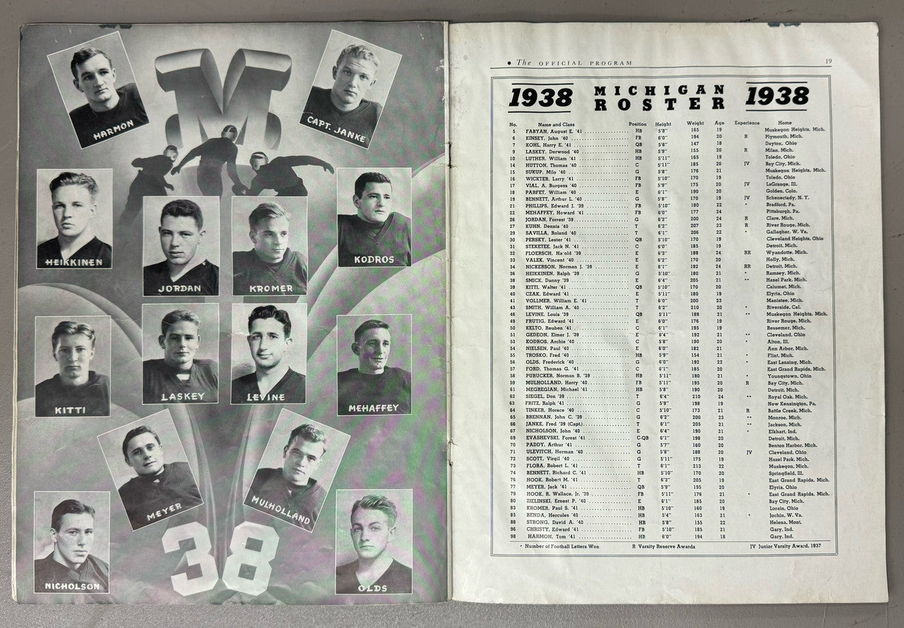 October 29 1938 Illinois vs. Michigan Football Program Poor Condition