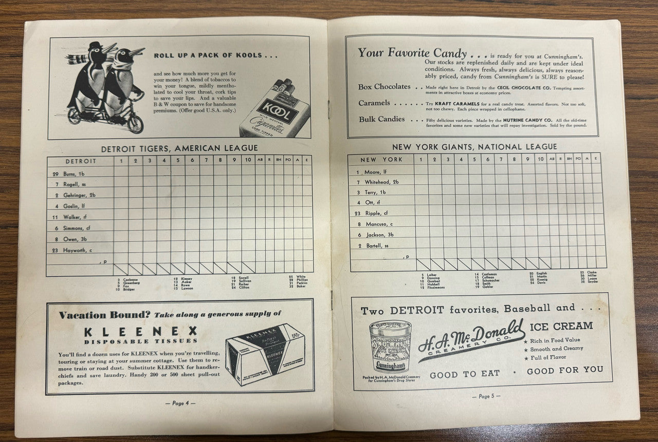 1936 Detroit Tigers vs New York Giants Cunningham's Program