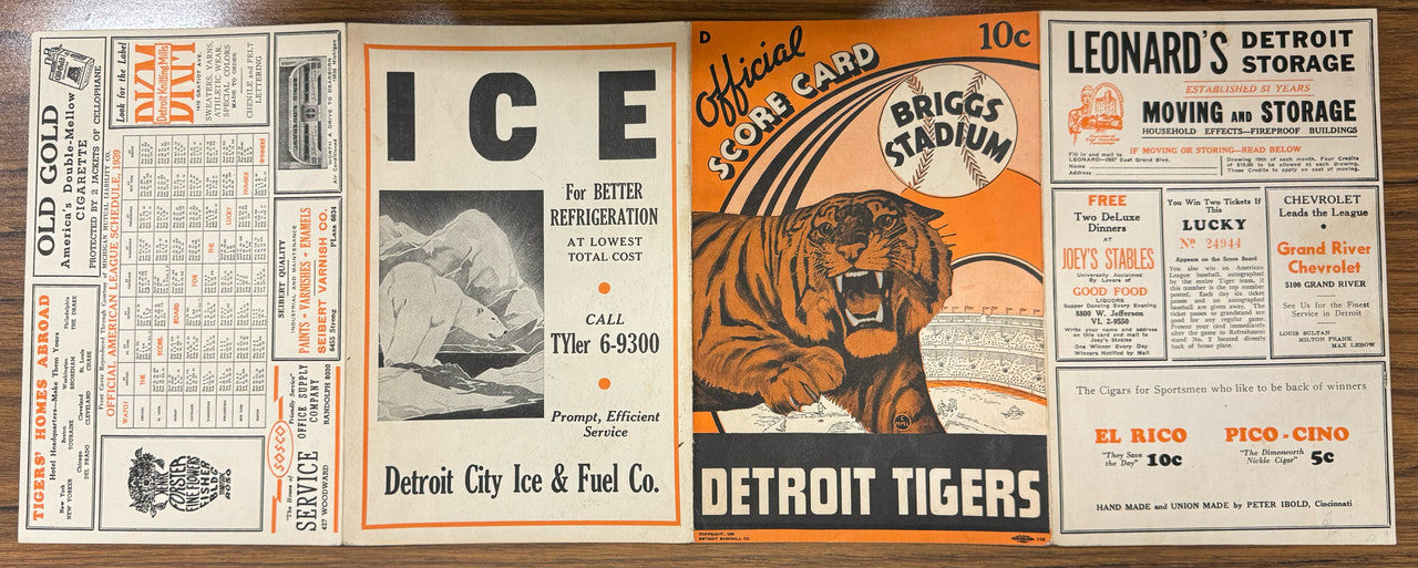 1939 Detroit Tigers vs Philadelphia Athletics Official Score Card
