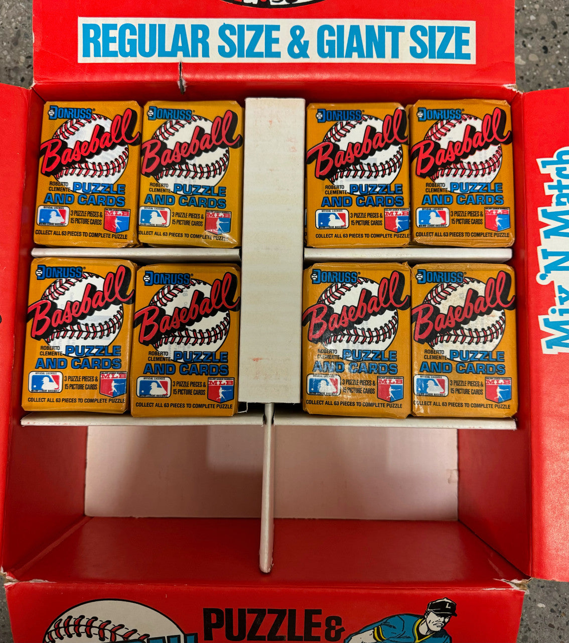 1987 Donruss Baseball Unsealed Display Case with 144 Sealed Wax Packs