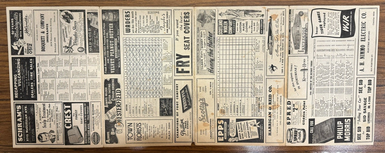 1946 Detroit Tigers vs Boston Red Sox Official Score Card
