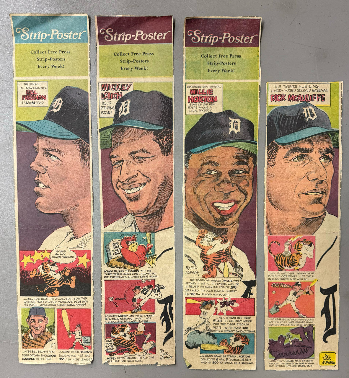 1968 Detroit Tigers Newspaper Strip-Poster 16.5x3.5 Lot of 7 Rare