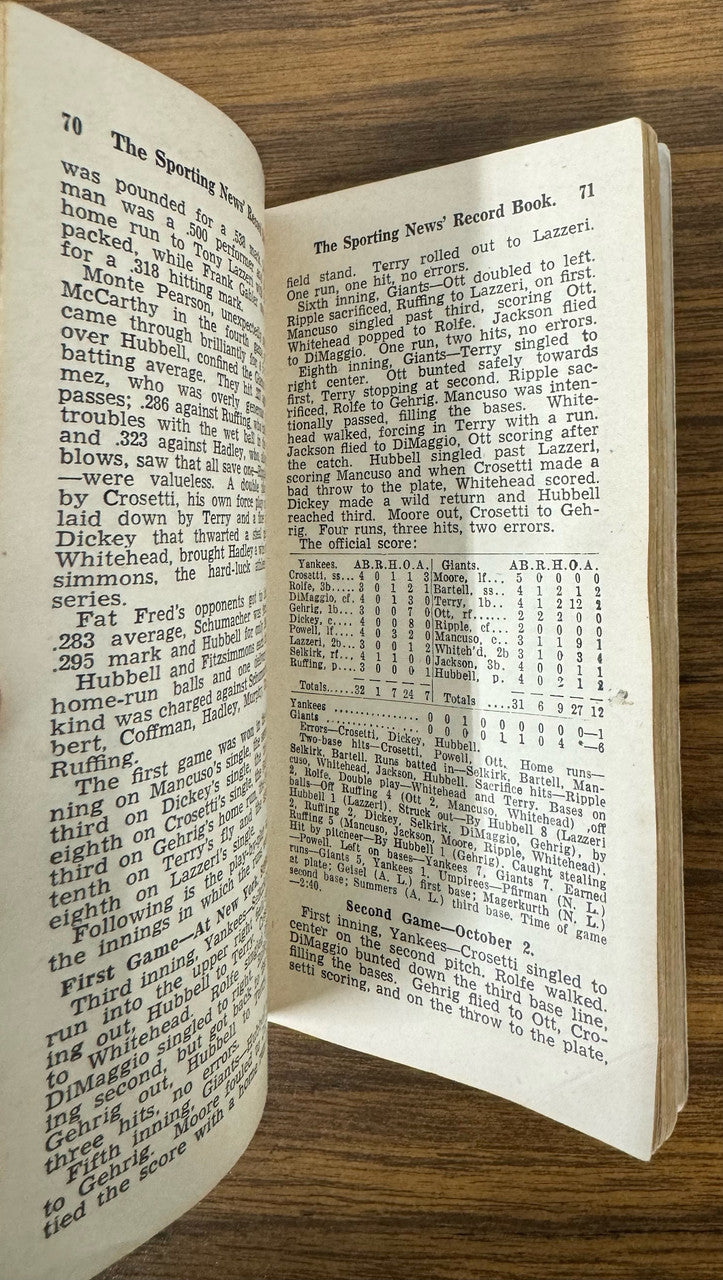 The Sporting News Baseball Record Book for 1937 Joe McCarthy