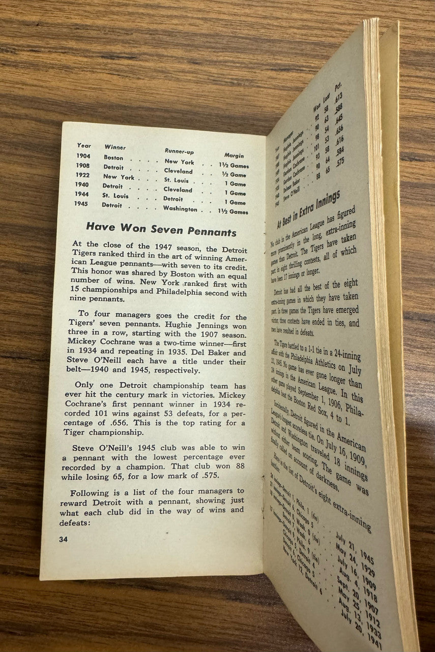 1948 Detroit Tigers Tiger Feats Record Performances Booklet