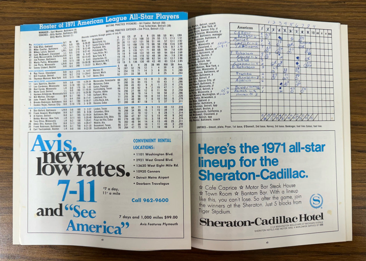 1971 MLB All-Star Game Baseball Program Tiger Stadium (Scored/Loose)