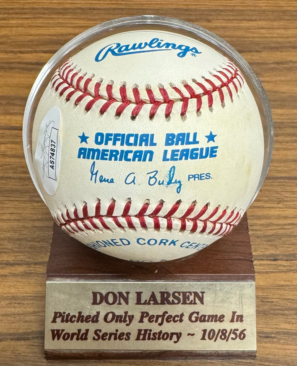 Don Larsen Signed Autographed Rawlings OAL Baseball Perfect Game Inscription JSA