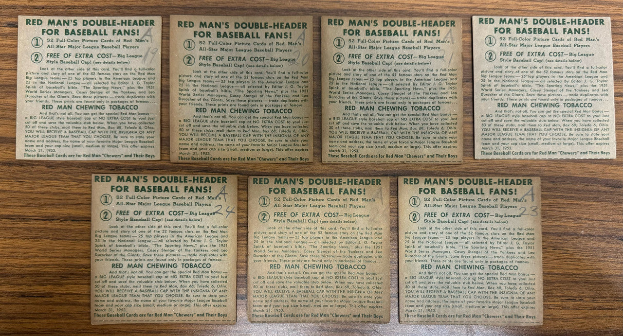 1952 Red Man Baseball Near Complete Set 47/52 incl. 5 w/ Tabs Low Grade