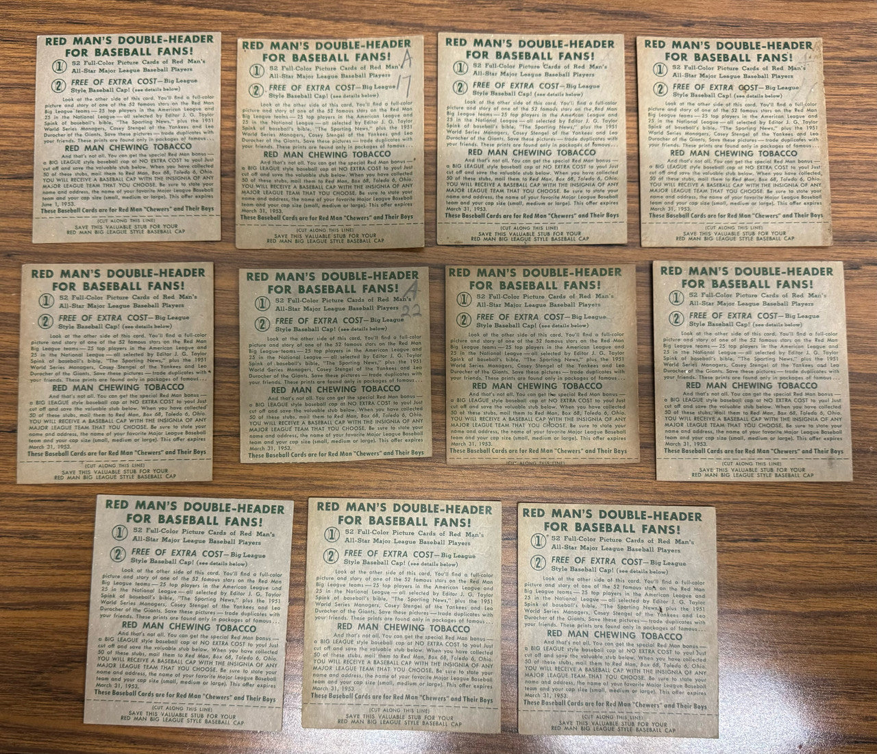 1952 Red Man Baseball Near Complete Set 51/52 Most w/ Tabs Low Grade