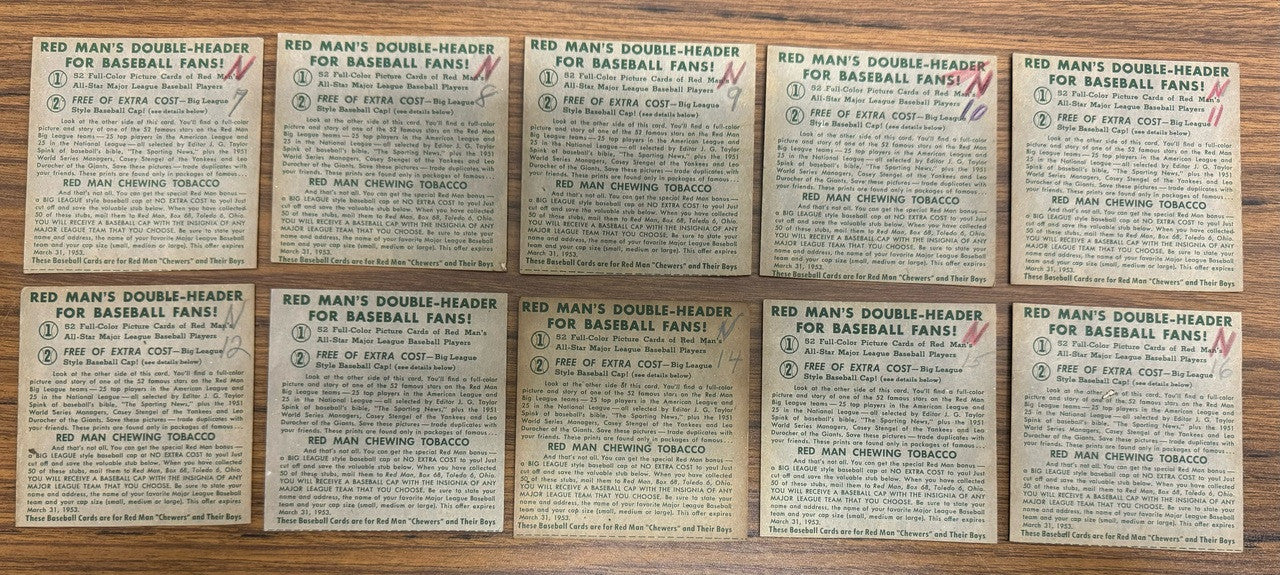 1952 Red Man Baseball Near Complete Set 47/52 incl. 5 w/ Tabs Low Grade