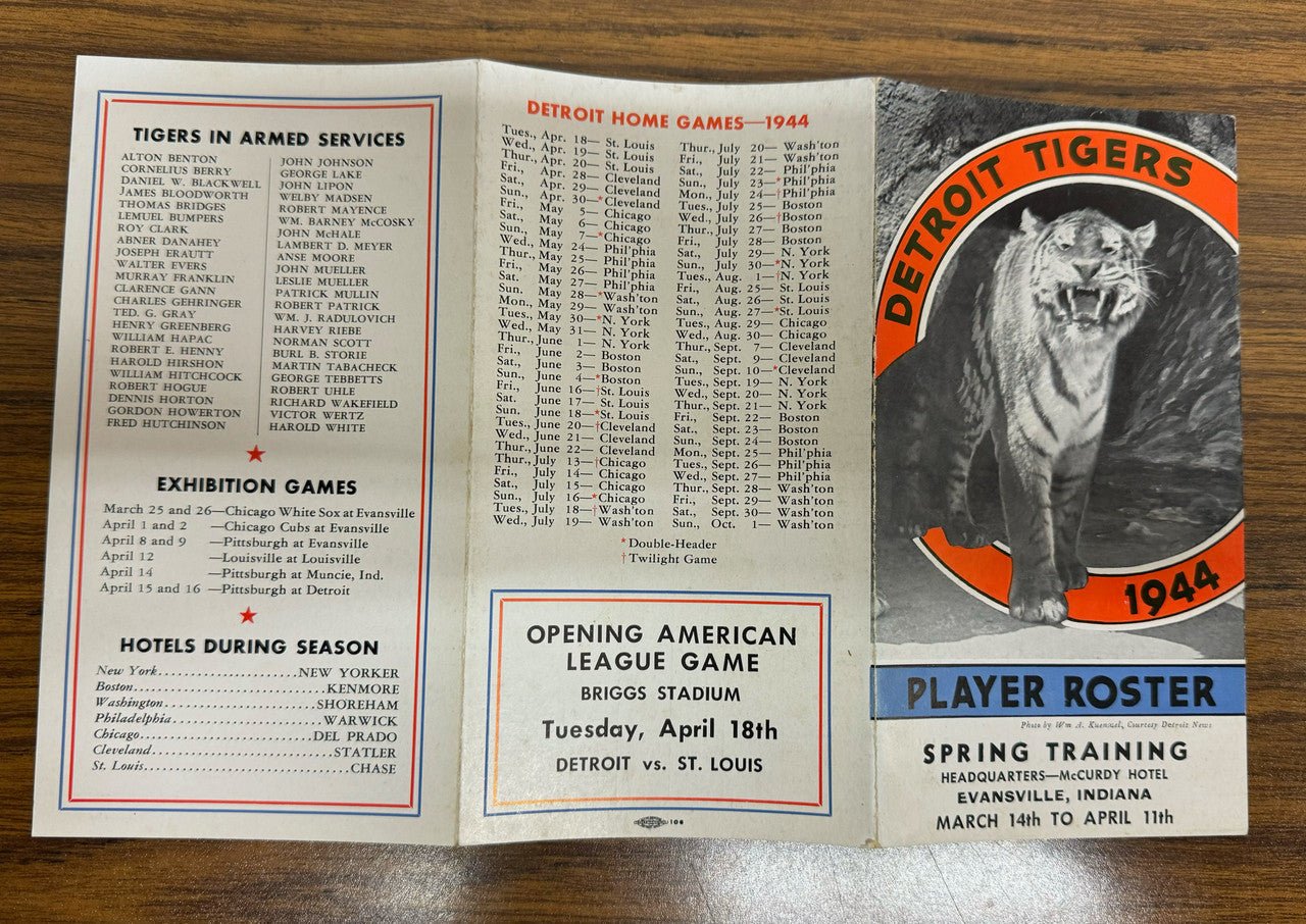 1944 Detroit Tigers Spring Training Player Roster