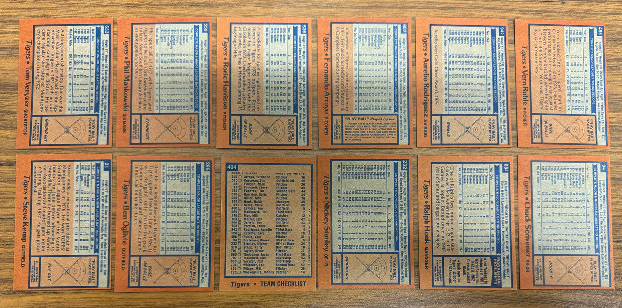 1978 Detroit Tigers Team Set (29) Trammell Parrish Morris EX/MT Overall