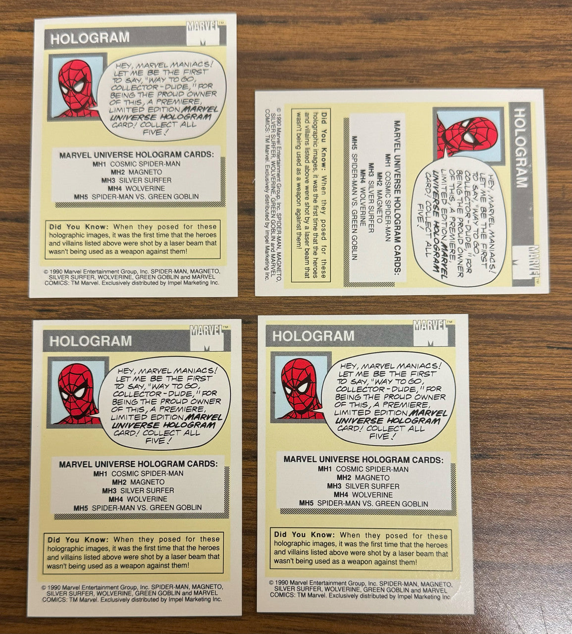 1990 Impel Marvel Universe Series 1 Complete Set (162) w/ 4 Holograms NM-MT
