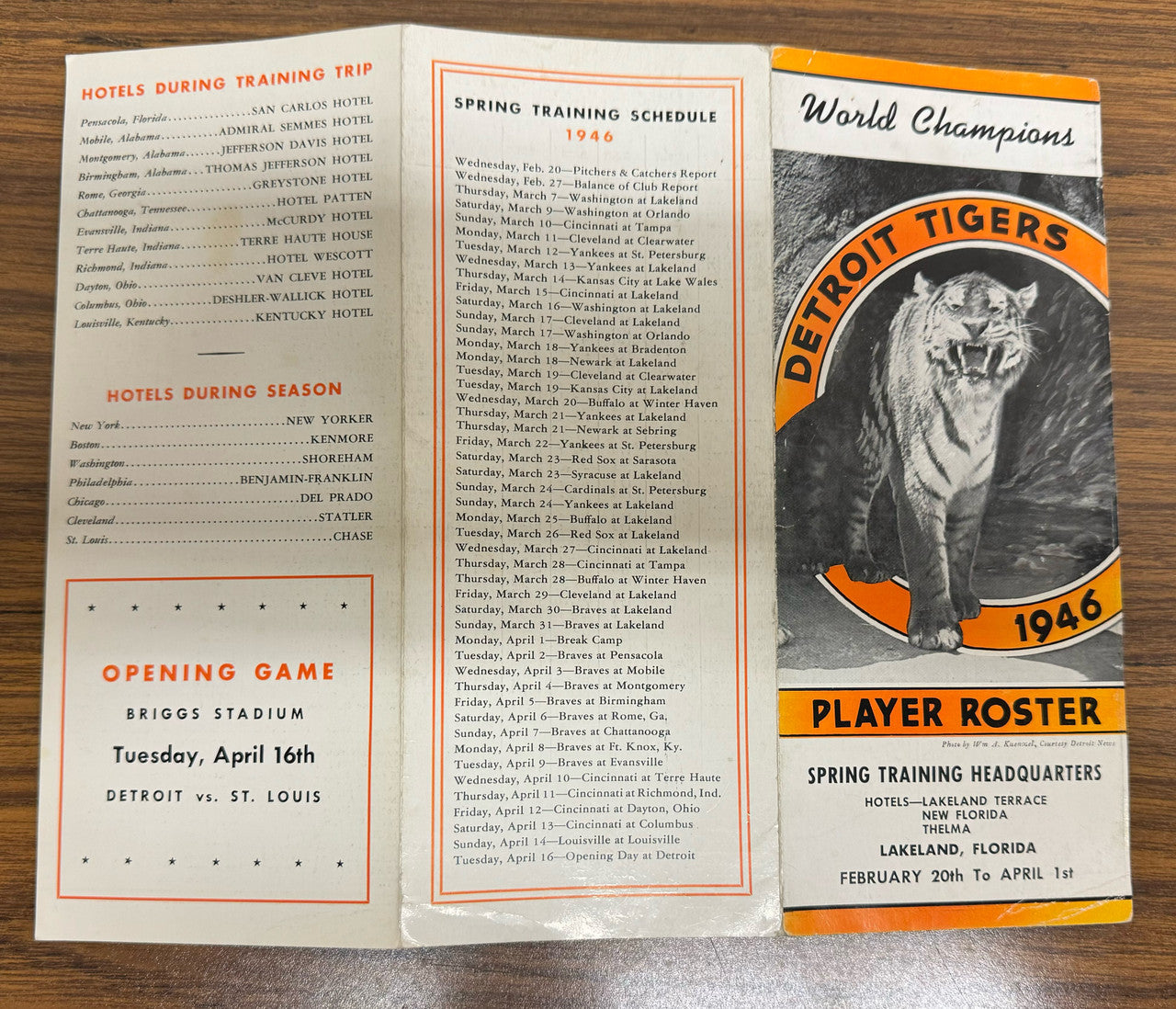 1946 Detroit Tigers Spring Training Player Roster