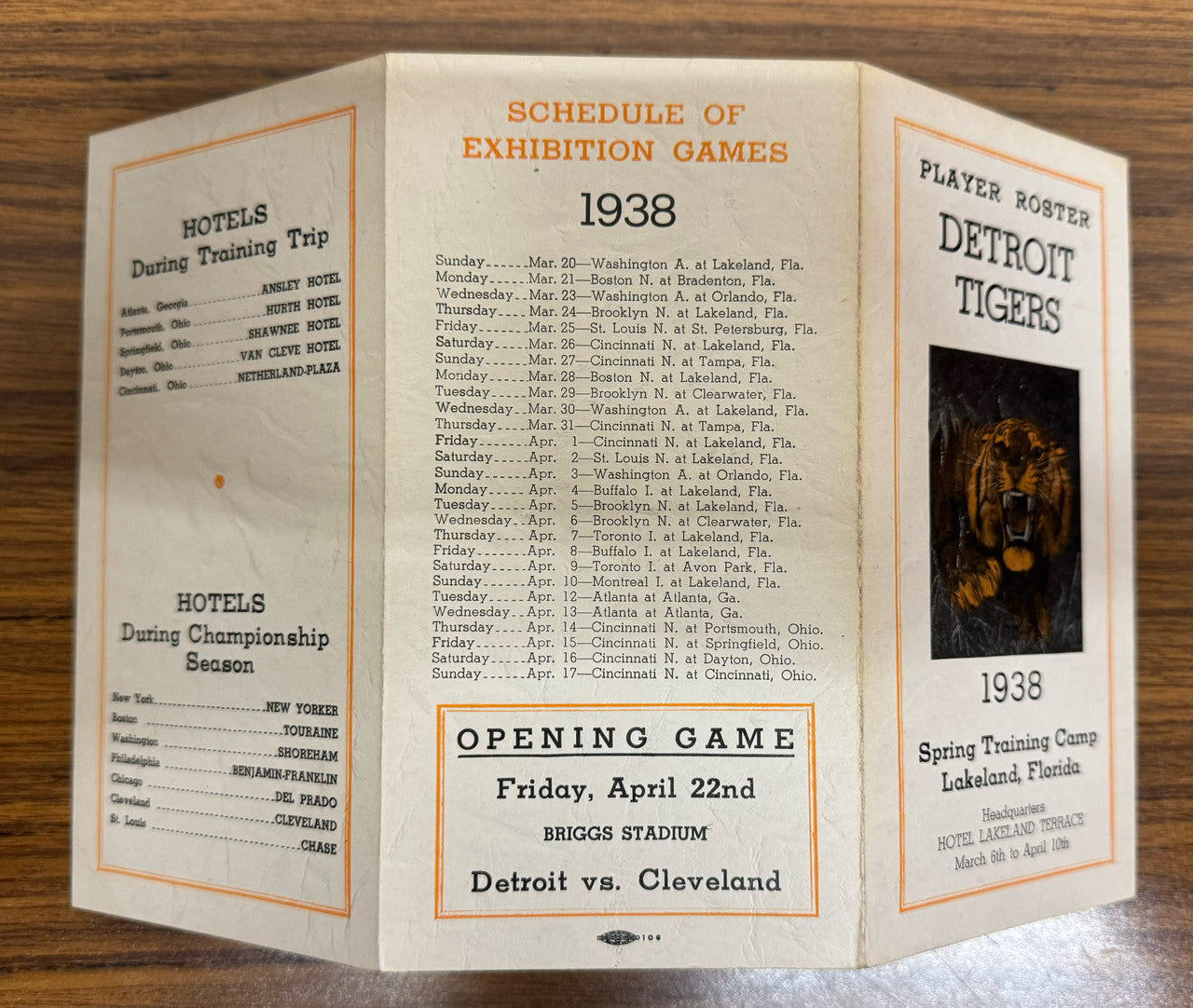 1938 Detroit Tigers Spring Training Camp Player Roster