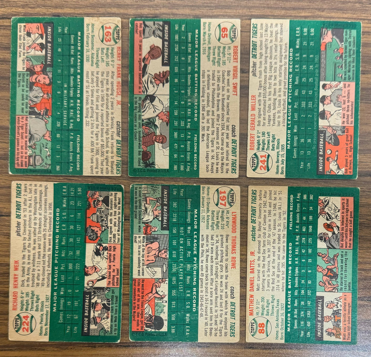 1954 Topps Detroit Tigers Team Set (19) Kaline RC PSA 3