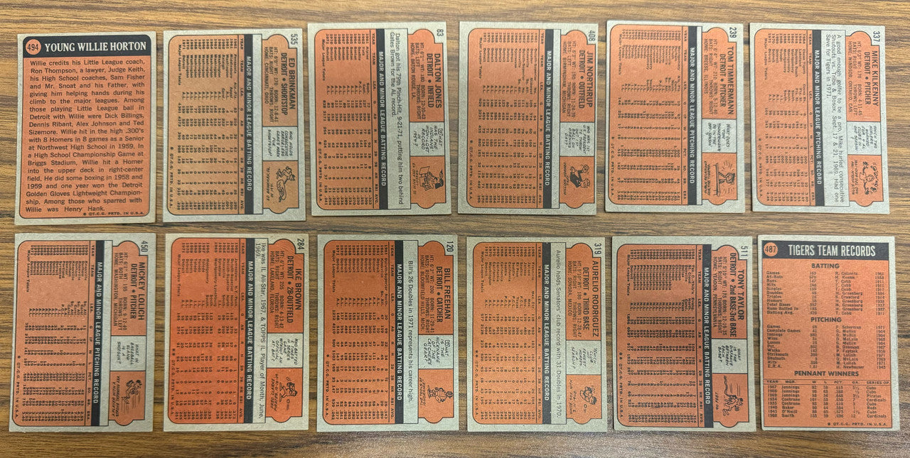 1972 Topps Detroit Tigers Team Set (29) Kaline Horton EX Overall