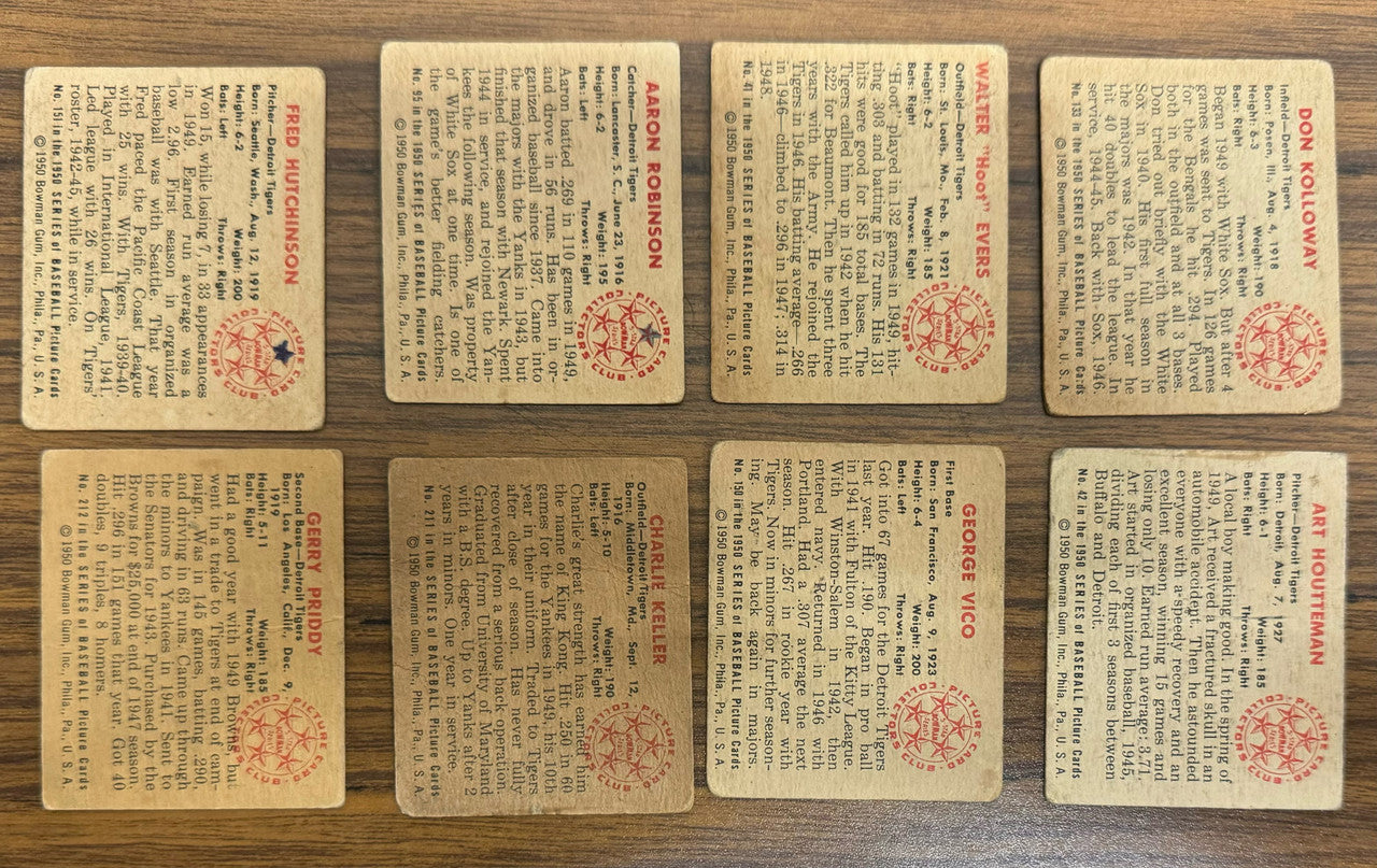 1950 Bowman Detroit Tigers Team Set (19) Low Grade