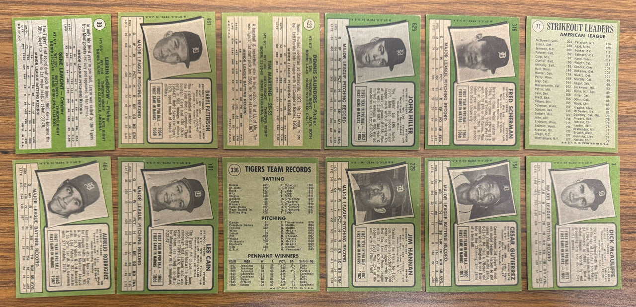 1971 Topps Detroit Tigers Team Set (33) Kaline VG-EX/MT