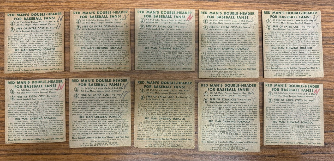 1952 Red Man Baseball Near Complete Set 51/52 Most w/ Tabs Low Grade