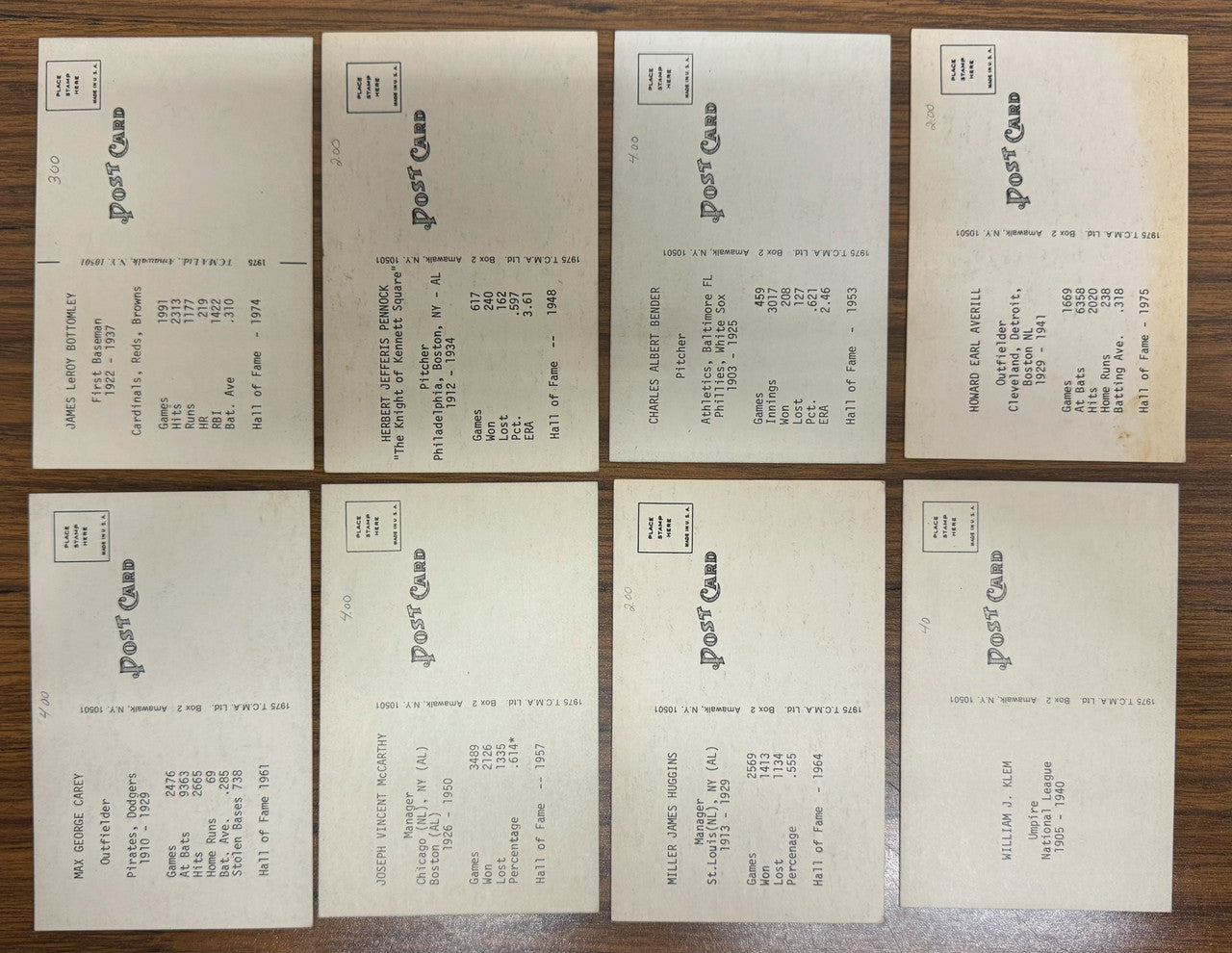 1973 TCMA All-Time Greats Baseball Postcards Lot of 30 VG-EX w/ Mantle
